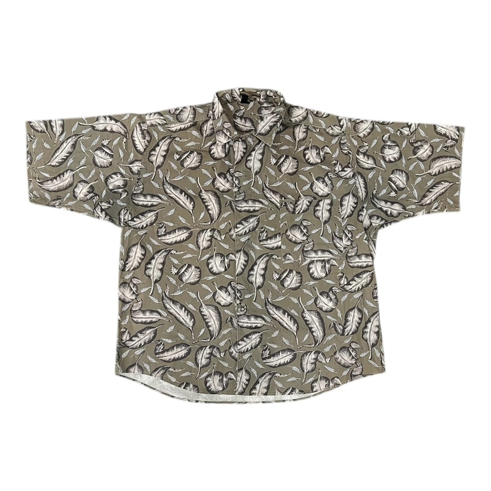 Emanuel Ungaro Men’s Floral Green White Short Sleeve Button Up Vacation Size L